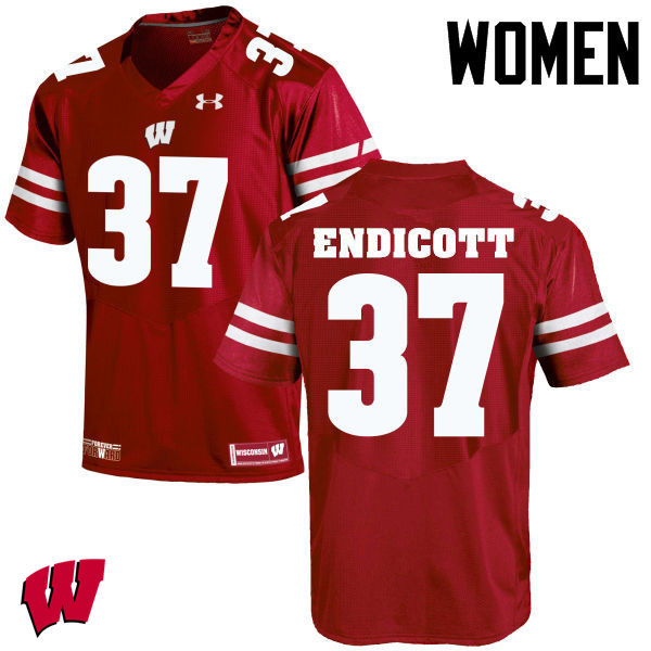 Wisconsin Badgers Women's #37 Andrew Endicott NCAA Under Armour Authentic Red College Stitched Football Jersey AF40N50SY